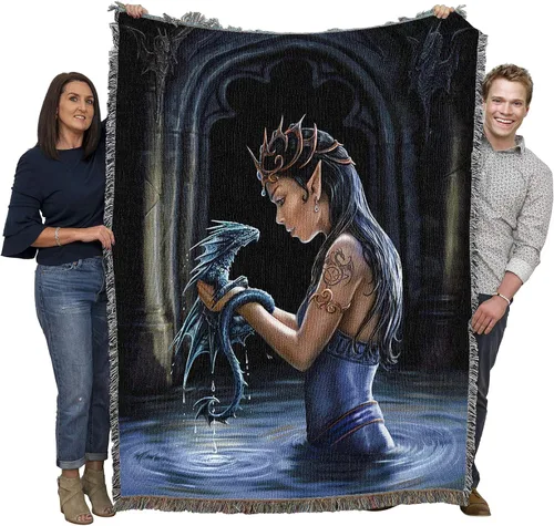 Vista 10 de Pure Country Weavers Anne Stokes - Manta de belleza de dragón de la colección Age of Dragons – Manta de fantasía para regalo tejida de algodón