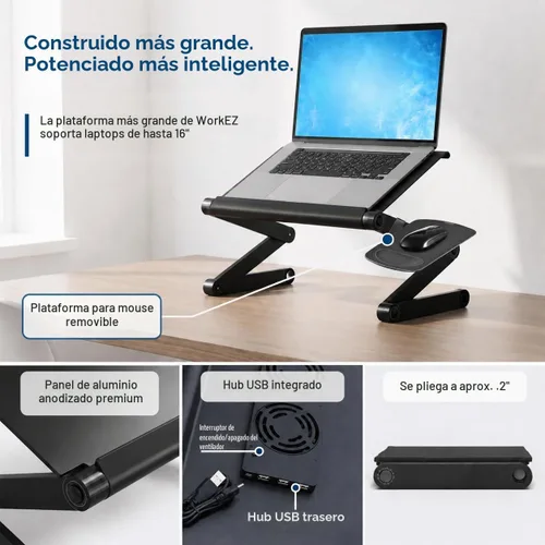 Vista 9 de Uncaged Ergonomics Soporte para laptop y escritorio de regazo con 2 Negro