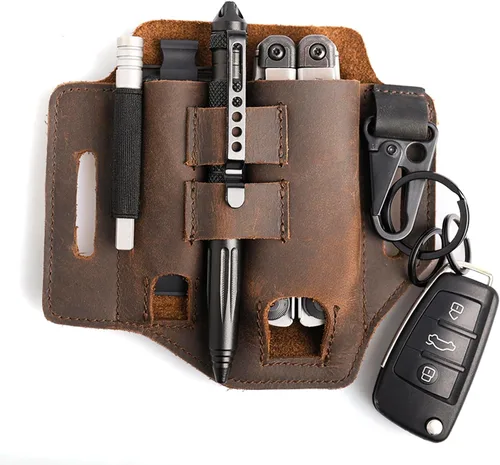 Vista 11 de Gentlestache - Funda de cuero para Leatherman, funda multiherramienta, EDC, organizador de bolsillo con llavero para cinturón y funda para linterna