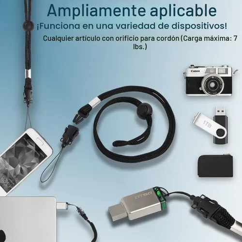 Vista 2 de Correa para el cuello para cámara y teléfono celular Digital Nc (estilo cordón) ajustable con liberación rápida (aplicable en muchos dispositivos)