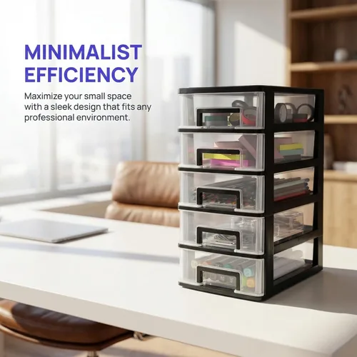 Vista 6 de Toddmomy Organizador de almacenamiento de plástico de 5 niveles, caja de almacenamiento pequeña portátil para suministros de oficina, papelería