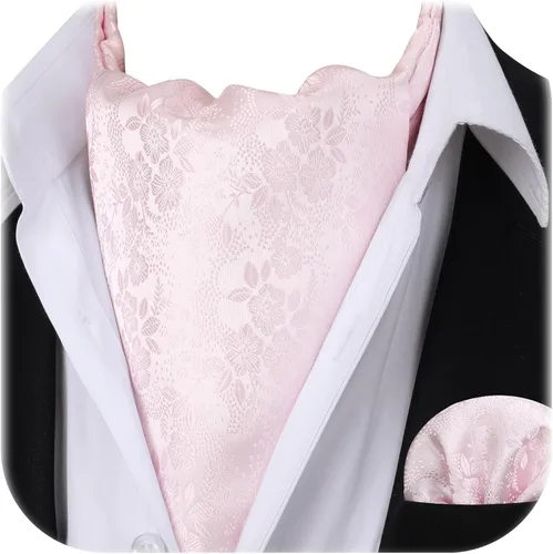 Vista 22 de HISDERN Corbatas Ascot para hombre, set de corbata y pañuelo de bolsillo Paisley con estampado floral clásico, corbata autoajustable para hombre