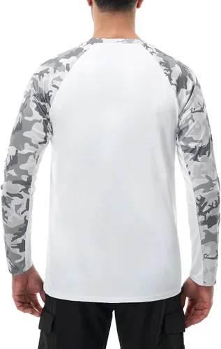 Vista 2 de Camiseta de pesca con capucha para hombre, con protección UPF 50+, de manga larga, con agujeros para los pulgares, con máscara facial de malla