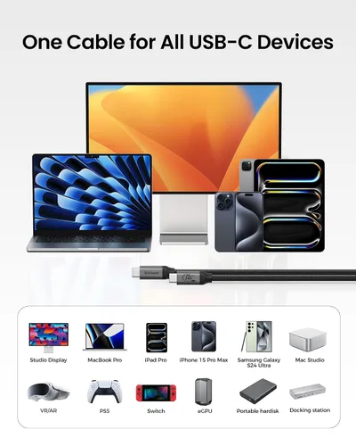 Vista 8 de Silkland Cable de datos USB C de 20 Gbps, corto de 1 pie USB3.2 Gen 2x2 de transferencia de datos de alta velocidad, cable de monitor [5K/4K 60Hz]