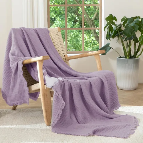 Vista 15 de MooMee - Manta de muselina 100% algodón con flecos de 4 capas de gasa, tamaño Queen Manta de verano suave, transpirable y ligera para adultos