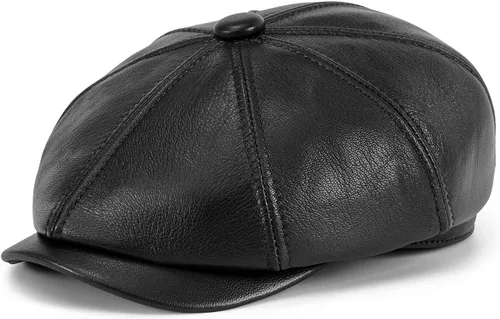 Vista 2 de VOBOOM Hombres Mujeres Genuino Newsboy Gorra de cuero 8 Panel Gatsby Ivy Hat Negro