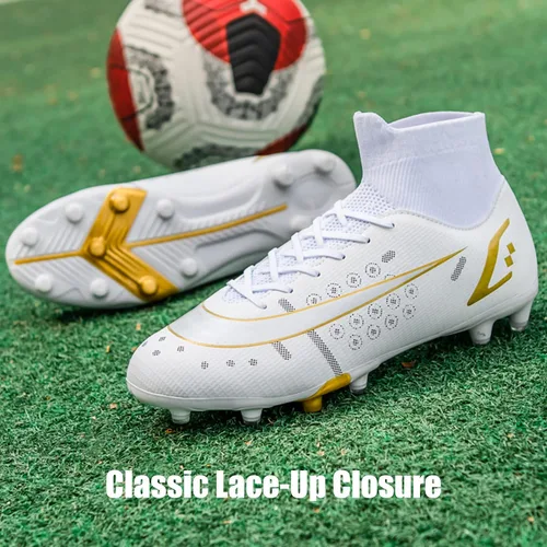 Vista 4 de HHY Botines de fútbol para hombre, zapatos de fútbol de caña alta, antideslizantes, para interiores y exteriores, césped firme, botas de combate