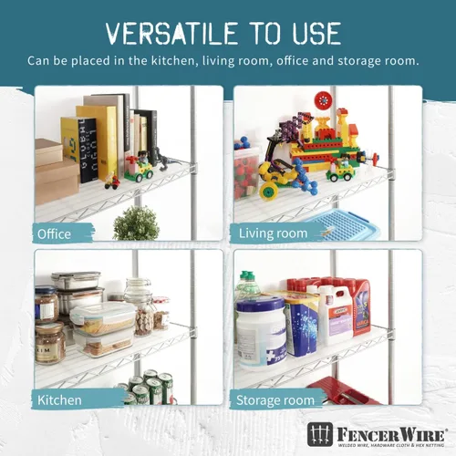 Vista 6 de Fencer Wire NSF - Estantería de alambre de altura ajustable de 4 niveles, organizador de almacenamiento de estanterías de garaje, estante de alambre