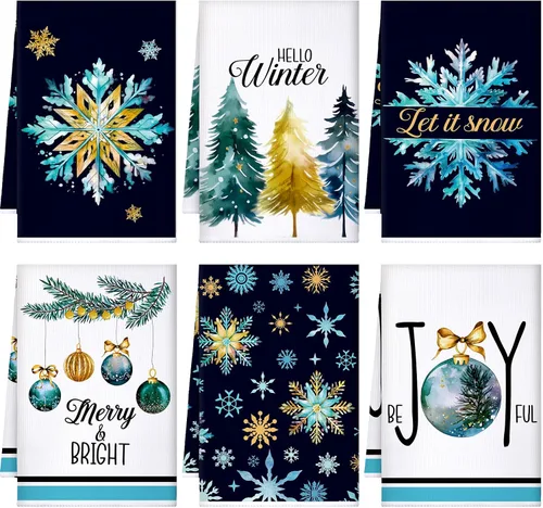 Vista 12 de Bencailor 6 piezas de paños de cocina de Navidad absorbentes de microfibra suave estilo casa de campo de 16 x 24 pulgadas, paños de cocina