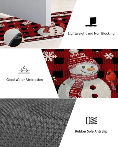 Vista 3 de Tapete de baño con diseño de muñeco de nieve navideño para bañera, antideslizante, de secado rápido y absorbente, tierra de diatomeas, fregadero