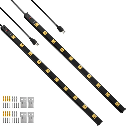 Vista 9 de Suraielec Regleta protectora de sobretensiones de 10 tomas de corriente, regleta industrial de metal resistente con enchufe plano, 1000 julios
