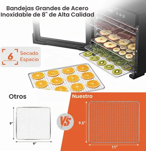 Vista 3 de Manastin Deshidratador de alimentos 8 bandejas de acero inoxidable máquina Negro-8 Bandejas