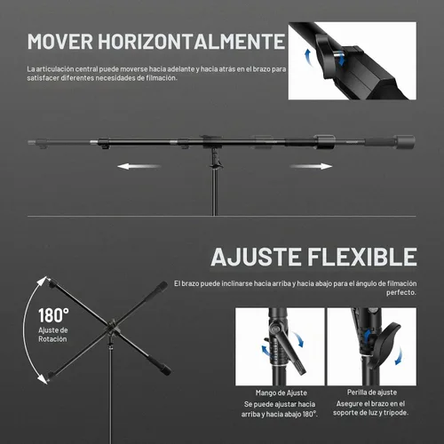 Vista 5 de NEEWER Brazo de trípode, de 35" a 61" (90 a 156cm) con contrapeso de 1.5kg y bolsa de arena, rosca de 1/4" compatible con caja de luz, luz