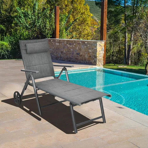 Vista 4 de RELAX4LIFE Tumbona para patio con ruedas – Silla reclinable plegable acolchada con almohada extraíble, respaldo ajustable, sillas de playa