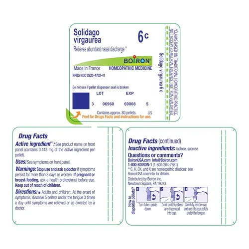Vista 9 de Boiron Solidago Virgaurea 6C para descarga nasal abundante - 80 pellets Single-medicine homeopathic pellets for Abundant Nasal Discharge. Size: 80