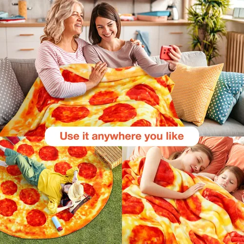 Vista 4 de Hommtina Manta de pizza de doble cara, manta gigante de tortilla, regalos divertidos para adultos, adolescentes y niños (60 pulgadas)