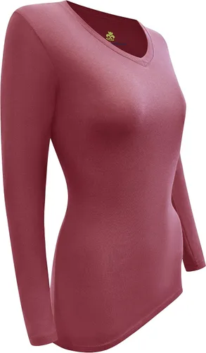 Vista 5 de Natural Uniforms Camiseta de manga larga con cuello en V para mujer, paquete de 3