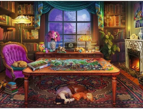 Vista 2 de Ravensburger Cozy Series: Puzzler's Place Rompecabezas de gran formato de 750 piezas Piezas únicas y entrelazadas Tecnología Softclick Regalo
