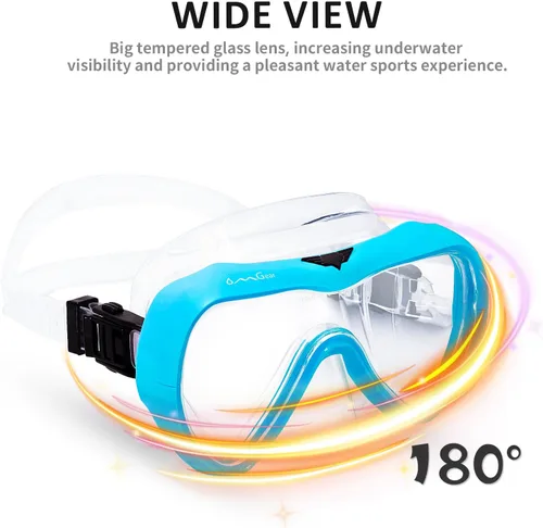Vista 5 de OMGear - Gafas de natación con cubierta para la nariz, máscara de buceo y esnórquel, máscara para niños y adultos, máscara de esnórquel para buceo
