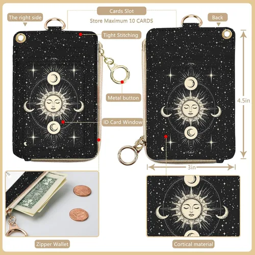 Vista 4 de bolimoss Soporte para credencial de sol y luna y cartera con cordón, cordones removibles para maestras, cartera para mujeres con correa para la Sol