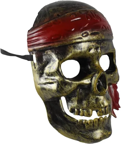 Vista 2 de Máscara de calavera pirata dorada antigua, accesorio para disfraz de Halloween, Oro