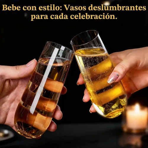 Vista 6 de Guanqiao Paquete de 12 copas de champán de plástico sin pie, 266 ml, vasos de plástico transparentes desechables, vasos de mimosa irrompibles