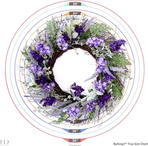 Vista 5 de Haute Decor Corona de lavanda artificial mixta con vid natural, corona de primavera de 24 pulgadas para puerta delantera con flores de lavanda