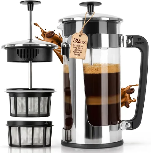 Vista 12 de ESPRO P3 Cafetera de prensa francesa, 18 oz, negro, prensa de filtro doble