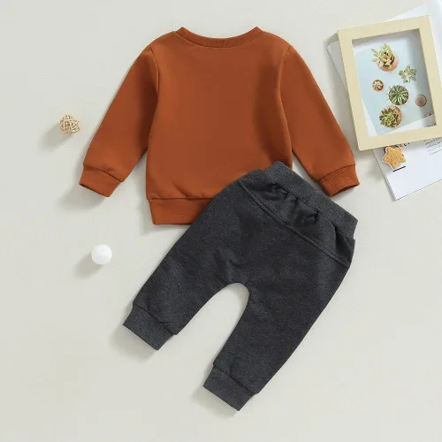 Vista 3 de Conjunto de 2 piezas de sudadera de manga larga con cuello redondo y pantalones deportivos para bebé niño