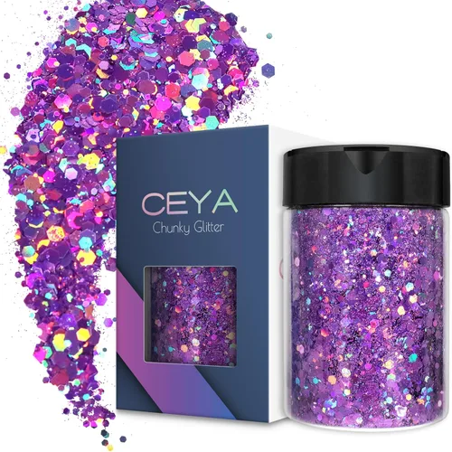 Vista 27 de Ceya Brillantina gruesa holográfica, 1 libra/16 onzas, oro diamante a granel, purpurina mixta gruesa y fina embotellada con lentejuelas metálicas