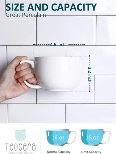 Vista 3 de Teocera Juego de 4 tazones de sopa blancos de 24 onzas con asas y tazas jumbo de 16 onzas