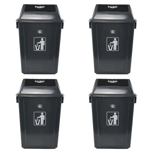 Vista 7 de Bote de basura de 13 galones con tapa, cubo de basura de plástico para exteriores e interiores, paquete de 4, color gris