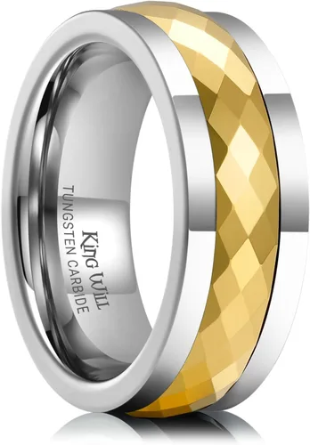 Vista 32 de King Will Anillo de carburo de tungsteno para hombre, banda de boda con diseño estriado, 6/7/8mm de ancho, acabado cepillado/pulido, anillos para 6mm