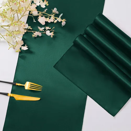 Vista 5 de Horbaunal - Juego de 2 caminos de mesa de satén verde bosque de 12 x 108 pulgadas, caminos de mesa suaves para bodas, banquetes y fiestas