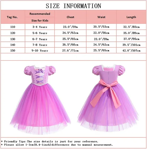Vista 4 de MYRISAM Vestido Rapunzel para niñas con mangas sopladas, disfraz de princesa Sofía para Halloween, cosplay con accesorios