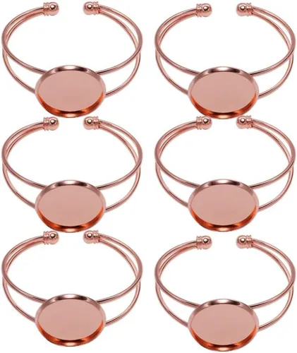 Vista 12 de Exceart 6 unidades de pulseras con ajuste de cabujón redondo en blanco, bandejas de bisel ajustables, pulseras para bricolaje y fabricación de joyas