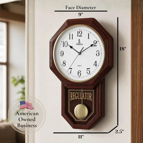 Vista 3 de Reloj de pared de péndulo, reloj regulador de madera real, silencioso Madera oscura