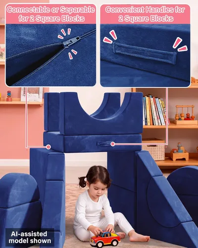 Vista 5 de YEFU - Sofá modular de 15 piezas para niños, más de 1000 juegos creativos Azul oscuro