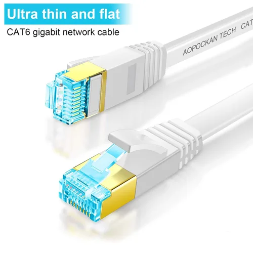 Vista 4 de Cable Ethernet Cat 6 de 50 pies, cables de conexión LAN de red plana de Internet, cable sólido Cat6 de alta velocidad para computadora con clips