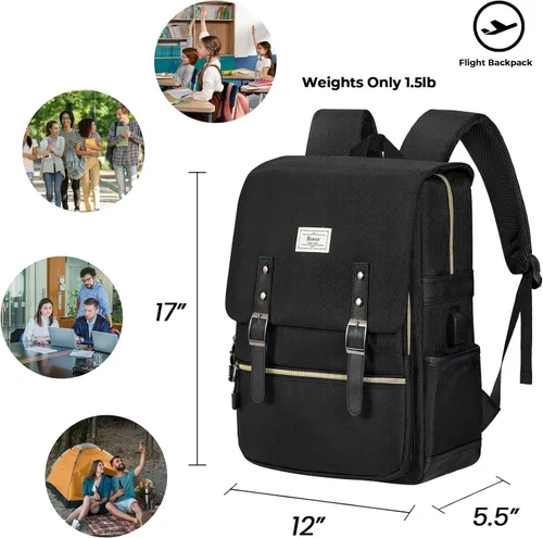 Vista 2 de Ronyes - Mochila vintage para laptop para mujeres y hombres, de 15.6 pulgadas, mochila casual de día con puerto de carga USB para trabajo