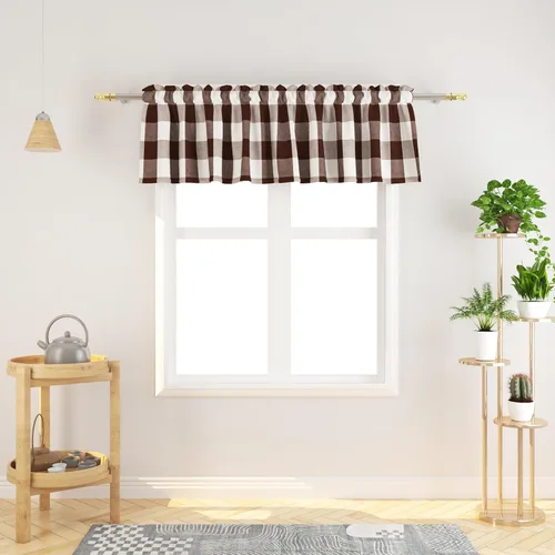 Vista 23 de Cenefas de cortina para ventana de 16 pulgadas de largo, 2 paneles de cuadros búfalo, cortinas pequeñas con bolsillo para barra, estilo clásico