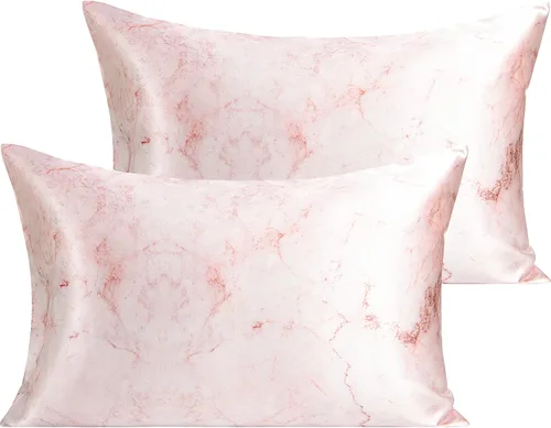 Vista 30 de BEDSUM Paquete de 2 fundas de almohada de satén de seda King para cabello y piel, suaves y lujosas, fundas de almohada con cierre de sobre, 20 x 36