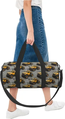 Vista 5 de Large Duffle Bag for Travel - Yellow Truck Retro Print Gym Bag for Women Men, Travel Foldable Bags for Women Men with Zippered Multiple Pockets