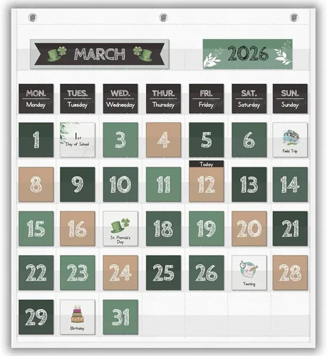 Vista 10 de EAMAY - Calendario mensual de bolsillo para aula con 71 tarjetas para el aprendizaje de niños para el hogar, suministros para la educación en casa