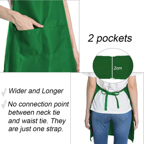 Vista 5 de 12 delantales verdes a granel resistentes a gotas de agua para mujeres y hombres, delantales de cocina con 2 bolsillos (24 x 28 pulgadas, verde)