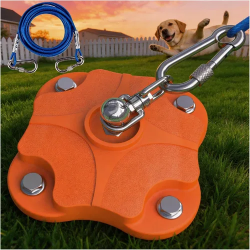 Vista 8 de Estaca de perro resistente para exterior, patio y camping con cables de 2x20 pies para perros, capacidad de 200 libras, doble giro de 360°, anclaje