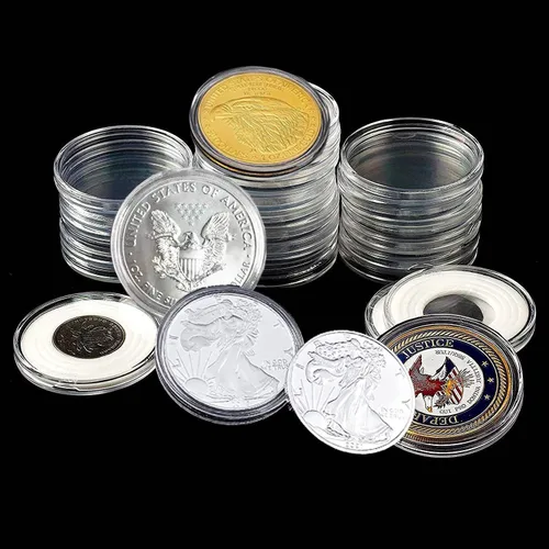 Vista 4 de Soporte para Monedas de Dólar de Plata de 40.6mm, Cápsulas para Monedas de Águilas Plateadas para Coleccionistas con Caja Organizadora