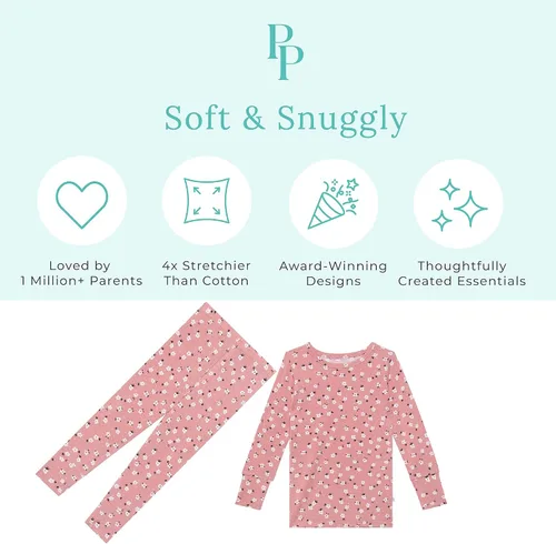 Vista 28 de Posh Peanut Pijamas para niñas, suaves, de viscosa de bambú para niños, pijamas a juego de manga larga para niñas