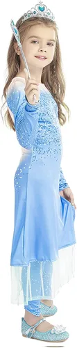 Vista 6 de Kantenia Winter Ice Queen Princess Dress Costume for Girls Snow Queen Theme Party Dress up Costumes with Accessories 3-12 Y
