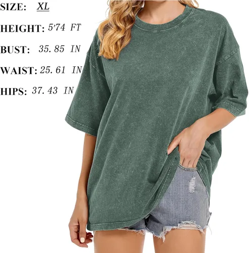 Vista 2 de BINTEHGS Camisetas vintage de gran tamaño para mujer, camisa holgada de estilo urbano, estilo novio, camiseta de entrenamiento, casual, de manga